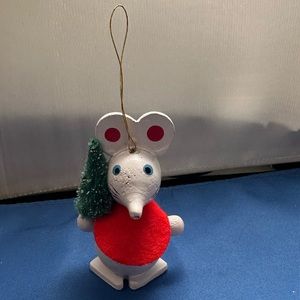 Vintage Wooden Mouse Christmas Ornament